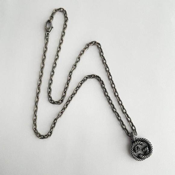 GUCCI Interlocking G Pendant Necklace in Aged Sterling Silver